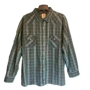 Dickies Snap Front Collar Shirt Plaid Long Sleeve Men 2X Cotton Blend like new!